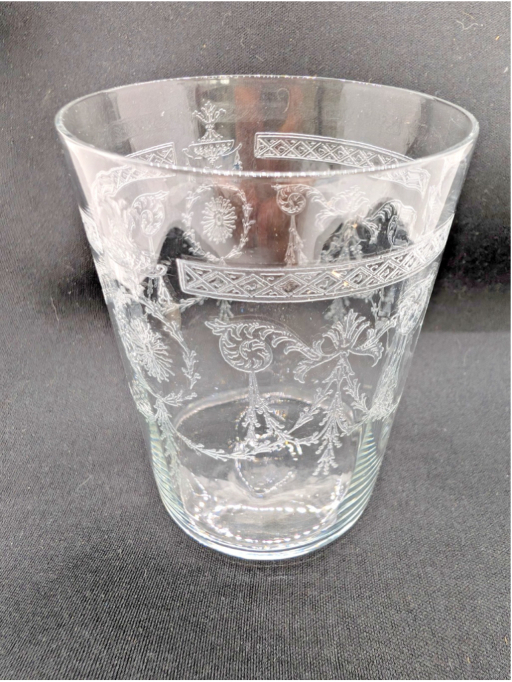 Antique Blown Glass Etched Tumbler - Pattern Adam Stem 3335 Etch 168 by Heisey
